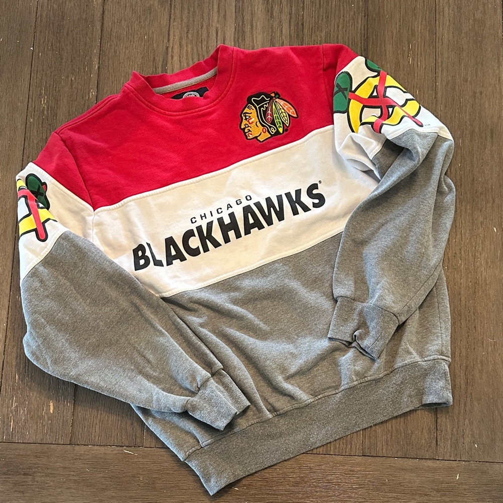 NHL Chicago Blackhawks Red and Gray Crewneck Sweatshirt